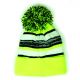Cuff Pom Pom Stripe Knit Beanie, Premium Plain Skull Slouch Hat Cap, Neon Green & Black