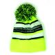Cuff Pom Pom Stripe Knit Beanie, Premium Plain Skull Slouch Hat Cap, Neon Green & Black