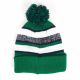 Cuff Pom Pom Stripe Knit Beanie, Premium Plain Skull Slouch Hat Cap, Kelly Green / Black