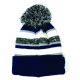 Cuff Pom Pom Stripe Knit Beanie, Premium Plain Skull Slouch Hat Cap, Navy Blue & Gray