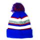 Cuff Pom Pom Stripe Knit Beanie, Premium Plain Skull Slouch Hat Cap, Royal Blue & Red