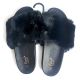 Furry Faux Fur Fuzzy Slippers Cute Fluffy Sandals, Black, 24 Pairs