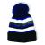 Cuff Pom Pom Stripe Knit Beanie, Premium Plain Skull Slouch Hat Cap, Black & Royal Blue