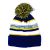 Cuff Pom Pom Stripe Knit Beanie, Premium Plain Skull Slouch Hat Cap, Navy Blue & Gold