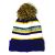 Cuff Pom Pom Stripe Knit Beanie, Premium Plain Skull Slouch Hat Cap, Purple & Gold