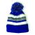 Cuff Pom Pom Stripe Knit Beanie, Premium Plain Skull Slouch Hat Cap, Royal Blue & Gray