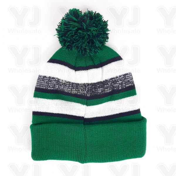 Cuff Pom Pom Stripe Knit Beanie, Premium Plain Skull Slouch Hat Cap, Hunter  Green & Gold, 12 Set