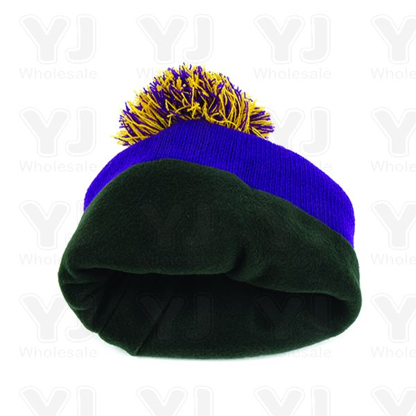 Cuff Pom Pom Stripe Knit Beanie Premium Plain Skull Slouch Hat