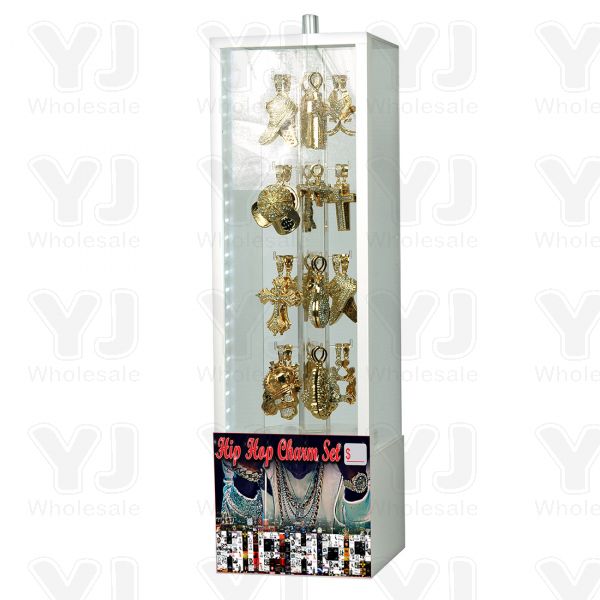 Hip Hop Charms Set Iced Out Necklace Turntable Turning Rotating LED Display with Base Large 32 Set