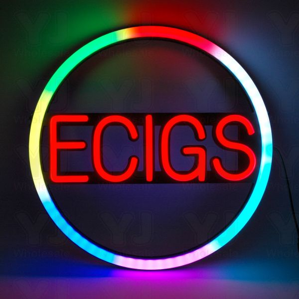 LED ECIGS Circle Neon Sign for Business, Electronic Lighted Board