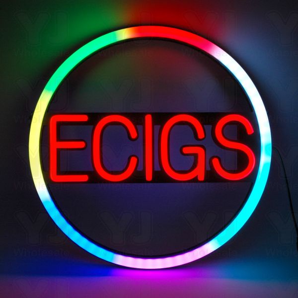 LED ECIGS Circle Neon Sign for Business, Electronic Lighted Board, ECIGS  (16 inch)