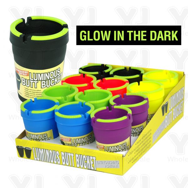 2 Glow Top Butt Bucket Car Cigarette Ashtray Odor Remover Glow in The Dark Cups, Black